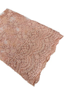 Beaded Flower Cluster Fabric - Blush Pink - Embroidered Beaded Fancy Border Floral Fabric Sold By Yard