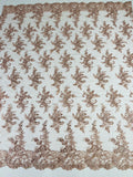 Lace Flower Cluster Fabric - Embroidered Flower With Sequins on a Mesh Lace Fabric - 25 Yard Roll