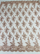 Lace Flower Cluster Fabric - Embroidered Flower With Sequins on a Mesh Lace Fabric - 25 Yard Roll