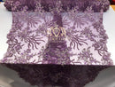 Beaded - Lilac Purple - Fancy Flower Design Sequins Fabric with Beads Sold By The Yard