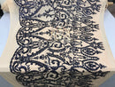 Two Tone Sequins - Navy / Nude - 4 Way Stretch Fancy Design Mesh Fabric Sold By The Yard