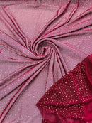 Power Mesh Polyester Rhinestone Fabric - Burgundy - 4 Way Stretch Power Mesh Fabric Crystal Stones By Yard