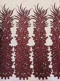 3D Beaded Peacock Feathers - Vegas Design Embroidered Sequins and Beads On a Mesh Lace Fabric - 15 Yard Roll