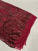 Long Wavy Pattern Sequins - Burgundy - 4 Way Stretch Sequins Fabric Line Design By Yard
