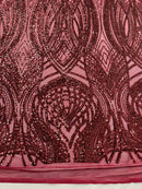 Long Wavy Pattern Sequins - Burgundy - 4 Way Stretch Sequins Fabric Line Design By Yard