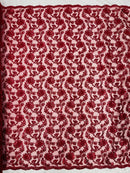 Corded Sequins Flower Lace - Burgundy - Corded Floral Lace With Sequins Sold By Yard