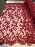 Lace Sequins Fabric - Corded Flower Embroidery Design Mesh Fabric - 25 Yard Roll