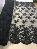 Beaded Bridal Lace, Sold By The Yard Embroidered Floral Wedding Beaded Fabric with Sequin