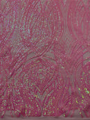 Long Wavy Pattern Sequins - Candy Pink - 4 Way Stretch Sequins Fabric Line Design By Yard