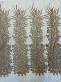 3D Beaded Peacock Feathers - Vegas Design Embroidered Sequins and Beads On a Mesh Lace Fabric - 15 Yard Roll