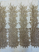 3D Beaded Peacock Feathers - Vegas Design Embroidered Sequins and Beads On a Mesh Lace Fabric - 15 Yard Roll