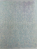 Damask Decor Sequins - Clear Iridescent - 4 Way Stretch Design High Quality Fabric By Yard