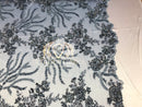 Beaded - Multi Color - Fancy Flower Design Sequins Fabric with Beads Sold By The Yard