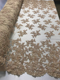 Beaded Bridal Lace, Sold By The Yard Embroidered Floral Wedding Beaded Fabric with Sequin