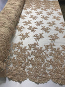Beaded Bridal Lace, Sold By The Yard Embroidered Floral Wedding Beaded Fabric with Sequin