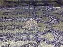 4 Way Stretch - Lilac and Gold - Two Tone Flower Design Sequins On Stretch Mesh By The Yard