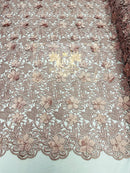 Guipure Floral Lace Fabric - Dusty Rose - Floral Pearls Guipure Fabric Sold By Yard