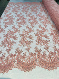 Lace Sequins Fabric - Corded Flower Embroidery Design Mesh Fabric - 25 Yard Roll