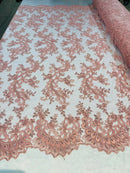 Lace Sequins Fabric - Corded Flower Embroidery Design Mesh Fabric - 25 Yard Roll