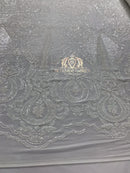 Sequins - White - 4 Way Stretch Fancy Fabric Embroidered On Mesh Sold By The Yard