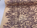 Two Tone Sequins - Dusty Rose/ Nude - 4 Way Stretch Fancy Design Mesh Fabric Sold By The Yard