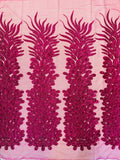 3D Beaded Peacock Feathers - Vegas Design Embroidered Sequins and Beads On a Mesh Lace Fabric - 15 Yard Roll
