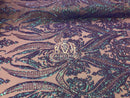 17 Yards Iridescent Lilac - Sequins 4 Way Stretch Fabric Embroidered On Mesh