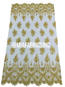 Round Flower Beaded Fabric - Gold - Embroidered Fashion Design Beads and Sequins On Mesh by The Yard