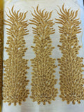3D Beaded Peacock Feathers - Vegas Design Embroidered Sequins and Beads On a Mesh Lace Fabric - 15 Yard Roll