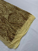 Long Wavy Pattern Sequins - Gold - 4 Way Stretch Sequins Fabric Line Design By Yard
