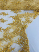 Beaded Shiny Floral Cluster - Gold - Embroidered Luxury Floral Design by Yard
