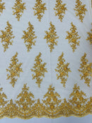Beaded Shiny Floral Cluster - Gold - Embroidered Luxury Floral Design by Yard