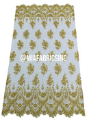Round Flower Beaded Fabric - Gold - Embroidered Fashion Design Beads and Sequins On Mesh by The Yard
