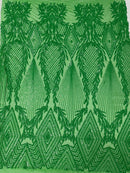 Triangle Sequin Fabric - Green - Geometric Designs Spandex Mesh By Yard