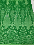 Triangle Sequin Fabric - Green - Geometric Designs Spandex Mesh By Yard