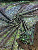 Mille Striped Stretch Sequins - Green Iridescent - 4 Way Stretch Spandex Sequins Striped Fabric By The Yard
