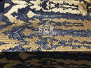 4 Way Stretch - Navy and Gold - Two Tone Flower Design Sequins On Stretch Mesh By The Yard