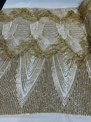 Gold Fringe Sequins - Dangle 4 Way Stretch Fancy Sequins Fabric Sold By The Yard