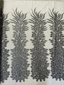3D Beaded Peacock Feathers - Vegas Design Embroidered Sequins and Beads On a Mesh Lace Fabric - 15 Yard Roll
