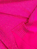 Solid Color Rhinestone Fabric - Hot Pink - 4 Way Stretch Soft Solid Color Fabric with Crystal Stones Sold By Yard