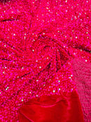Stretch Velvet Sequins Fabric - Hot Pink Iridescent - Velvet Sequins 2 Way Stretch 58/60” By Yard