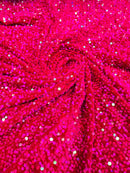Stretch Velvet Sequins Fabric - Hot Pink Iridescent - Velvet Sequins 2 Way Stretch 58/60” By Yard