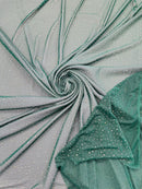Power Mesh Polyester Rhinestone Fabric - Hunter Green - 4 Way Stretch Power Mesh Fabric Crystal Stones By Yard