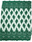 Beaded Flower Cluster Fabric - Hunter Green - Embroidered Beaded Fancy Border Floral Fabric Sold By Yard