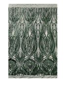 Long Wavy Pattern Sequins - Hunter Green - 4 Way Stretch Sequins Fabric Line Design By Yard