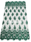 Round Flower Beaded Fabric - Hunter Green - Embroidered Fashion Design Beads and Sequins On Mesh by The Yard