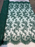 Lace Sequins Fabric - Corded Flower Embroidery Design Mesh Fabric - 25 Yard Roll