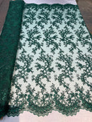 Lace Sequins Fabric - Corded Flower Embroidery Design Mesh Fabric - 25 Yard Roll