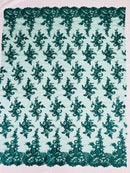 Lace Flower Cluster Fabric - Embroidered Flower With Sequins on a Mesh Lace Fabric - 25 Yard Roll