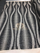 4 Way Stretch - Black - Horizontal Line Design Sequins On Stretch Mesh By The Yard